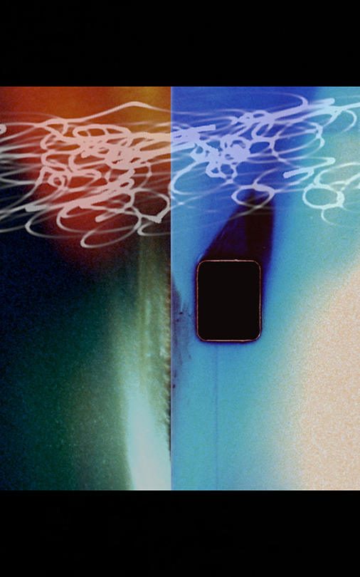 a surreal artwork with a rectangle and light patterns.