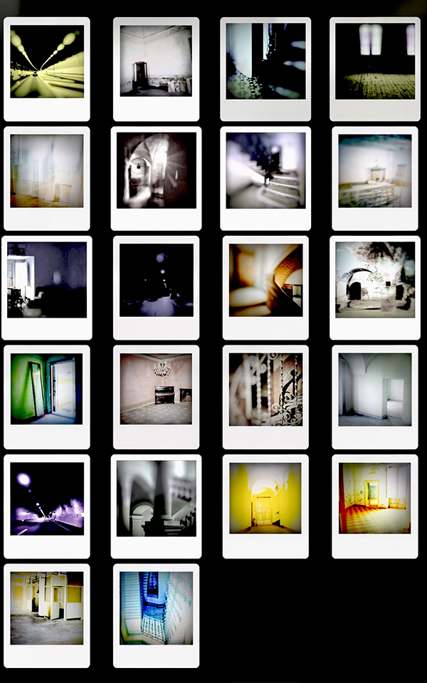 a series of polaroid pictures against a dark background.