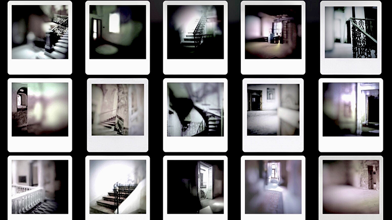 a series of polaroid pictures against a dark background.